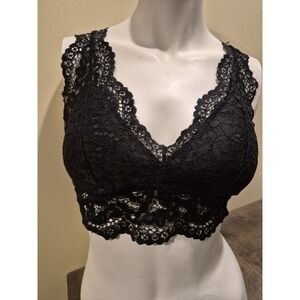 Lace Bralette Crop Top - Black